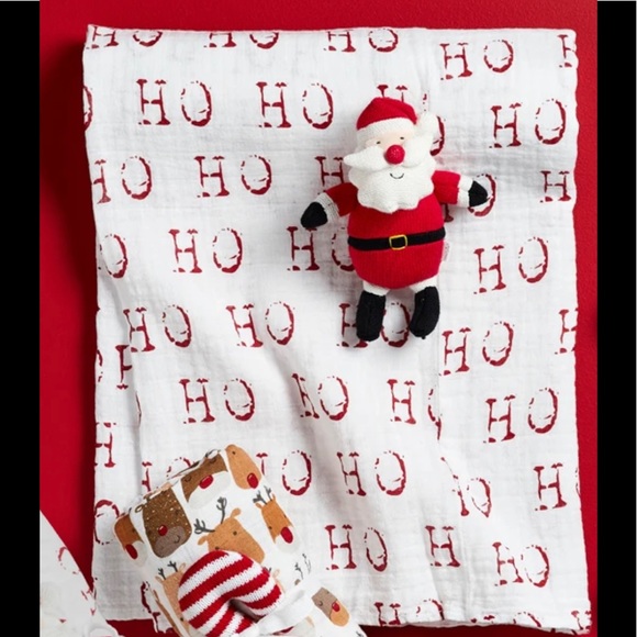 NWT MudPie Santa HoHoHo Muslin Blanket & Rattle Set - Picture 2 of 3